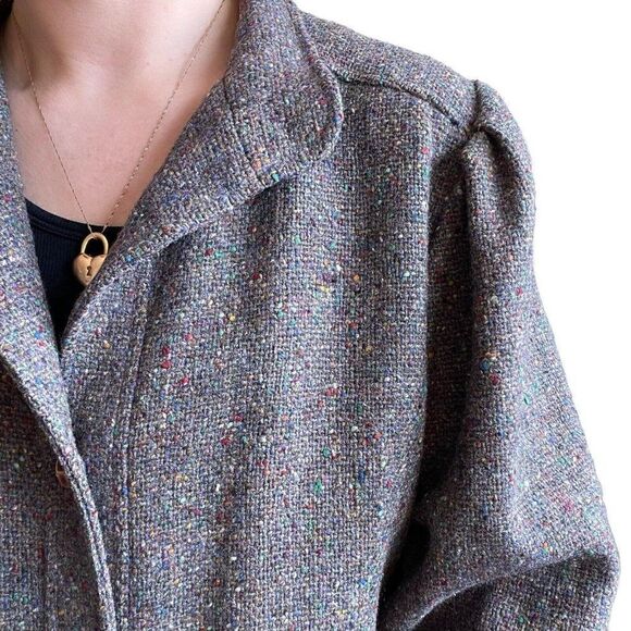 Vintage 80s Womens Larry Levine Donegal Rainbow Tweed Bomber Jacket Sz L - Picture 6 of 12